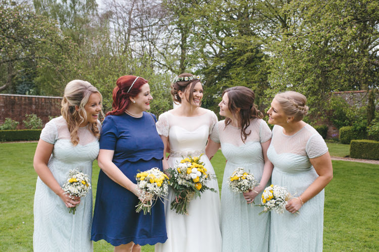 Bridesmaids Mint Dresses Pretty Spring Yellow Fun Personal Wedding Yeldersley Hall Derbyshire http://www.elliegracephotography.co.uk/