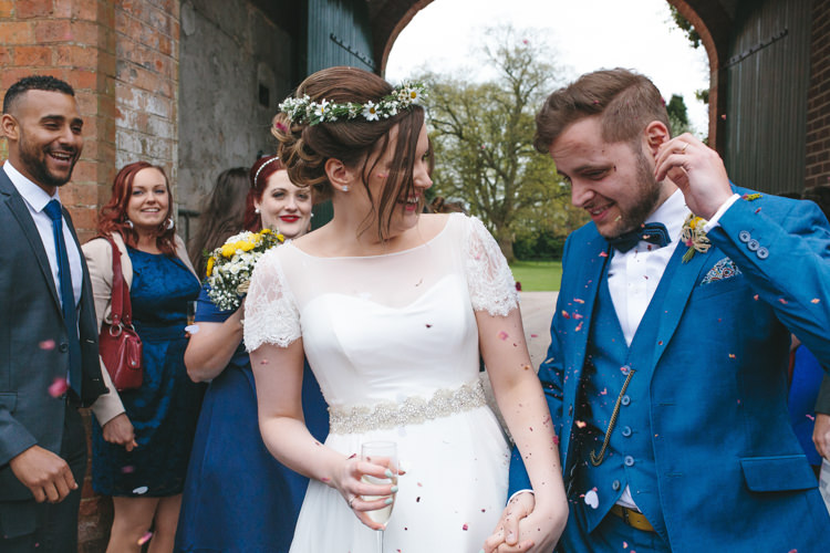 Confetti Throw Pretty Spring Yellow Fun Personal Wedding Yeldersley Hall Derbyshire http://www.elliegracephotography.co.uk/