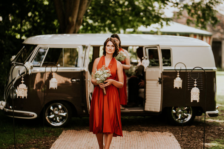Red Bridesmaids Halterneck Meadow Wildflower Gypsophila Bouquet VW Campervan Practically Perfect Tipi Camp Wedding Thwaite Mills https://photo.shuttergoclick.com/index