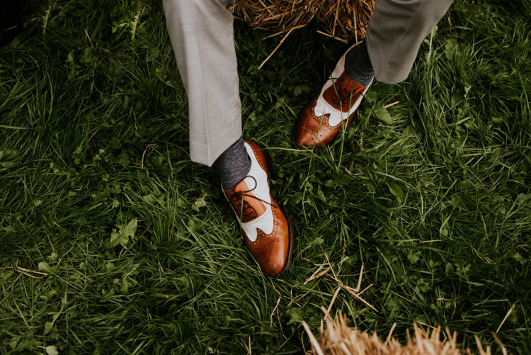 Groom Style Two Toned White and Brown Brogues Practically Perfect Tipi Camp Wedding Thwaite Mills https://photo.shuttergoclick.com/index