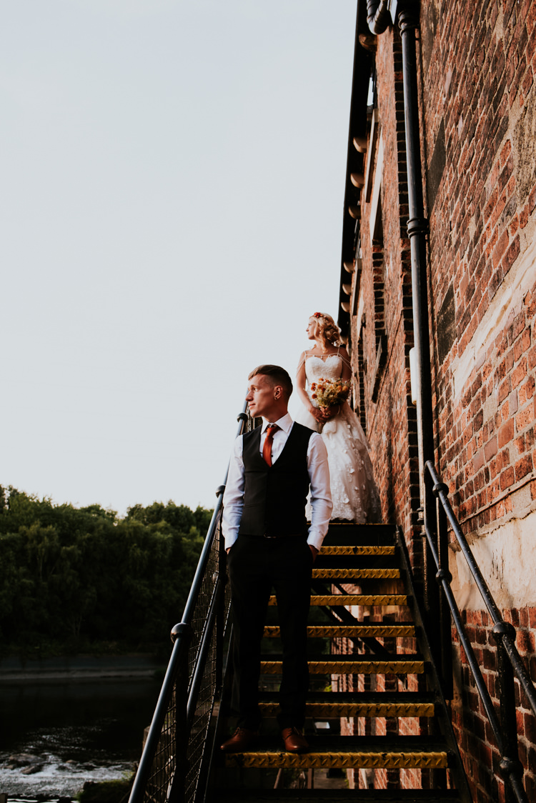 Bride Bridal Sweetheart Neckline Lace A Line Shoulder Jewellery Pearls Floral Flower Hairband Meadow Wildflower Corn Bouquet Groom Waistcoat Red Tie Practically Perfect Tipi Camp Wedding Thwaite Mills https://photo.shuttergoclick.com/index