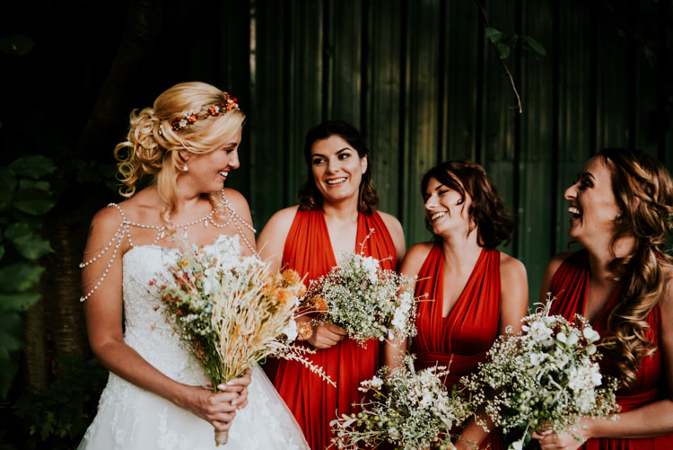 Bride Bridal Sweetheart Neckline Lace A Line Shoulder Jewellery Pearls Floral Flower Hairband Meadow Wildflower Corn Bouquet Red Bridesmaids Halterneck 50s Jersey Gypsophila Practically Perfect Tipi Camp Wedding Thwaite Mills https://photo.shuttergoclick.com/index