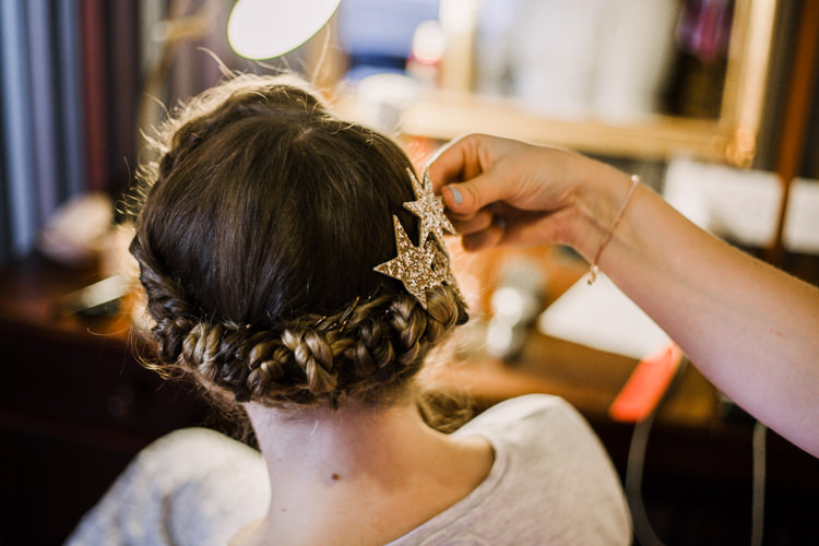 Up Do Hair Halo Braid Star Clip Glittery Fun DIY Wedding New Walk Museum Leicester https://www.daniellefrancescaphotography.com/