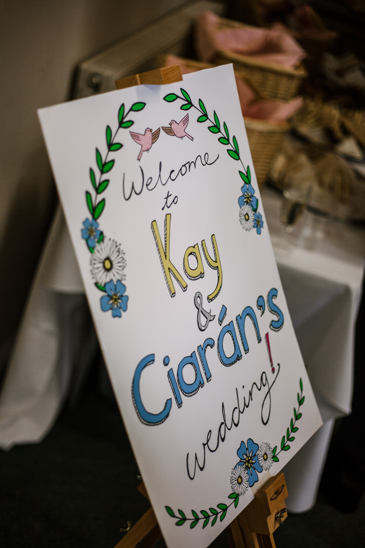 Welcome Sign Easel Hand Drawn Fun DIY Wedding New Walk Museum Leicester https://www.daniellefrancescaphotography.com/