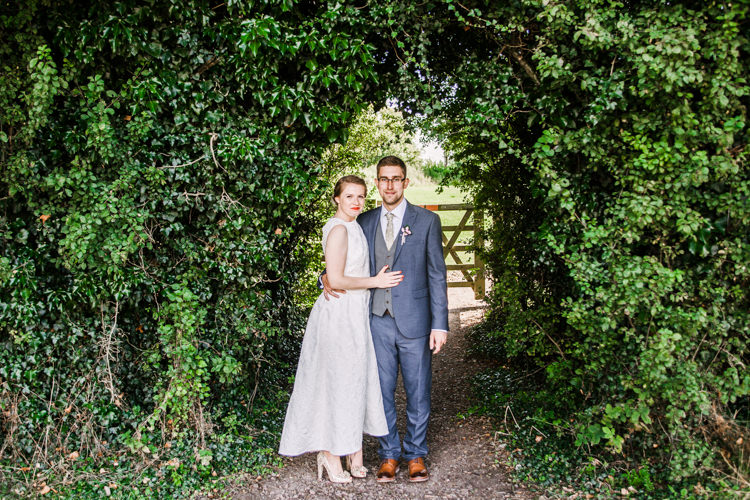 Bride Bridal Dress Gown Two Piece Crop Top Groom Grey Blue Green Three Piece Waistcoat Fun DIY Wedding New Walk Museum Leicester https://www.daniellefrancescaphotography.com/