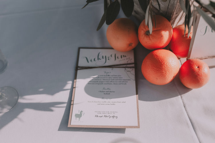 Outdoor Fields Garden Villa Italy Rustic Natural Vineyard Orchard Table Oranges Travel Inspired Table Names White Flowers Menu | Sage Green Mediterranean Destination Wedding Spain https://www.kinoortega.com/