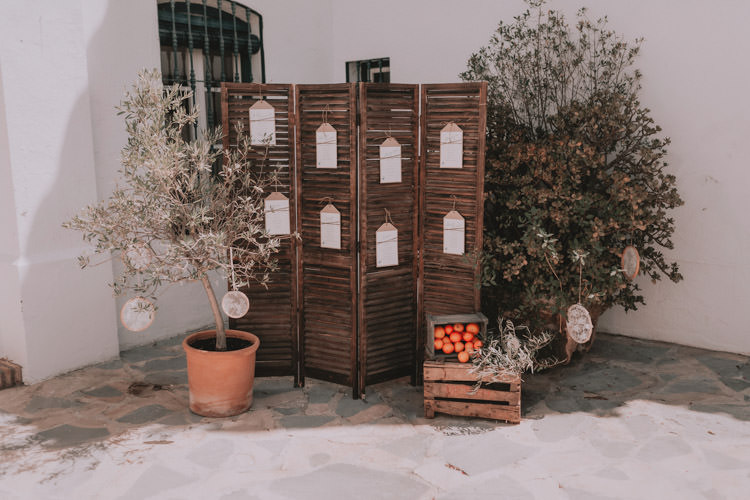 Outdoor Fields Garden Villa Italy Rustic Natural Vineyard Orchard White Table Plan Wood Screen | Sage Green Mediterranean Destination Wedding Spain https://www.kinoortega.com/