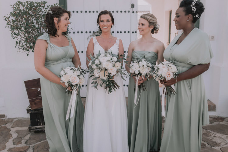 Outdoor Fields Garden Villa Italy Rustic Natural Vineyard Orchard Bride Bridesmaids White Greenery Bouquet | Sage Green Mediterranean Destination Wedding Spain https://www.kinoortega.com/