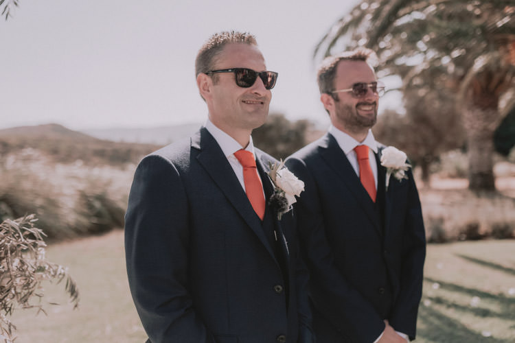 Outdoor Fields Garden Villa Italy Rustic Natural Vineyard Orchard Groom Best Man Blue Suit Orange Ties | Sage Green Mediterranean Destination Wedding Spain https://www.kinoortega.com/