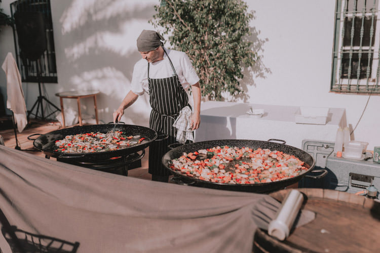 Outdoor Fields Garden Villa Italy Rustic Natural Vineyard Orchard Reception Paella | Sage Green Mediterranean Destination Wedding Spain https://www.kinoortega.com/