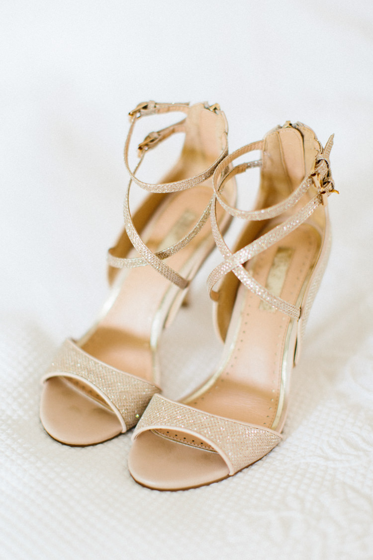Gold Strappy Shoes Bride Bridal Fun Joyful Pink Blue Summer Healey Barn Wedding Northumberland http://www.melissabeattie.com/