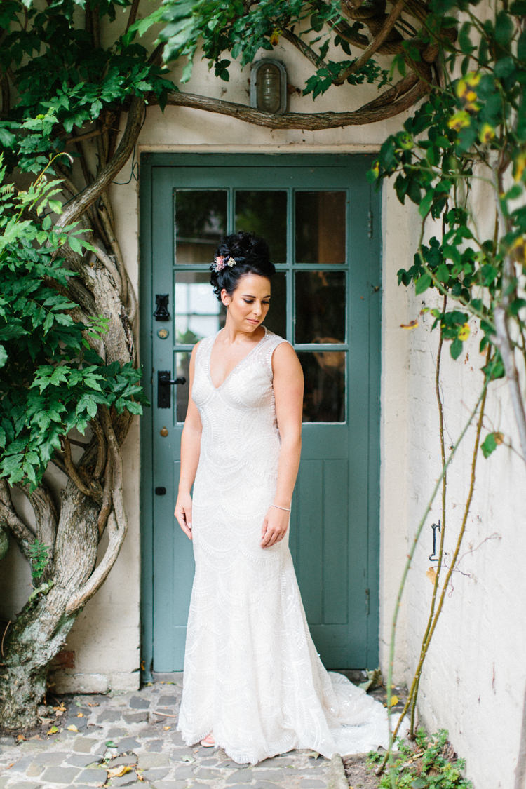 Lace Beaded Gown Back Buttons Bride Bridal Illusion Sheer Fishtail Fun Joyful Pink Blue Summer Healey Barn Wedding Northumberland http://www.melissabeattie.com/