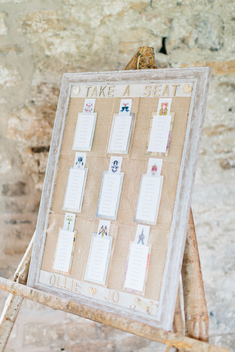 Hessian Burlap Frame Seating Plan Table Chart Fun Joyful Pink Blue Summer Healey Barn Wedding Northumberland http://www.melissabeattie.com/
