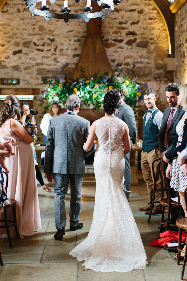 Lace Beaded Gown Back Buttons Bride Bridal Illusion Sheer Fun Joyful Pink Blue Summer Healey Barn Wedding Northumberland http://www.melissabeattie.com/