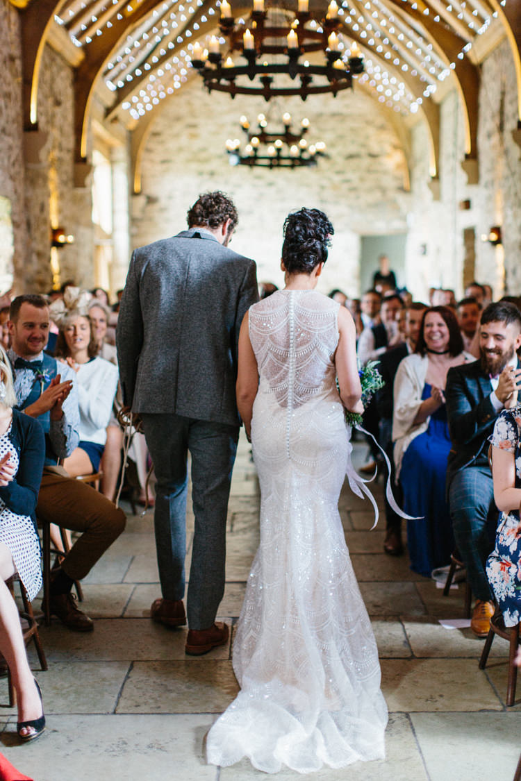 Lace Beaded Gown Back Buttons Bride Bridal Illusion Sheer Train Fun Joyful Pink Blue Summer Healey Barn Wedding Northumberland http://www.melissabeattie.com/