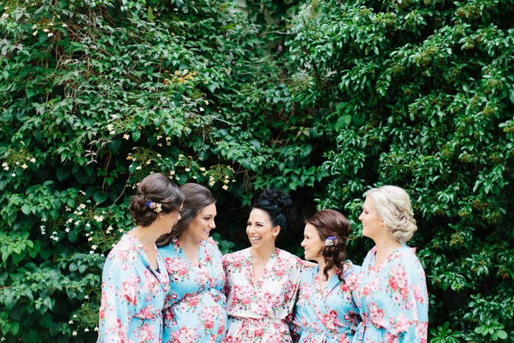 Bride Bridal Bridesmaids Robe Dressing Gown Floral Fun Joyful Pink Blue Summer Healey Barn Wedding Northumberland http://www.melissabeattie.com/