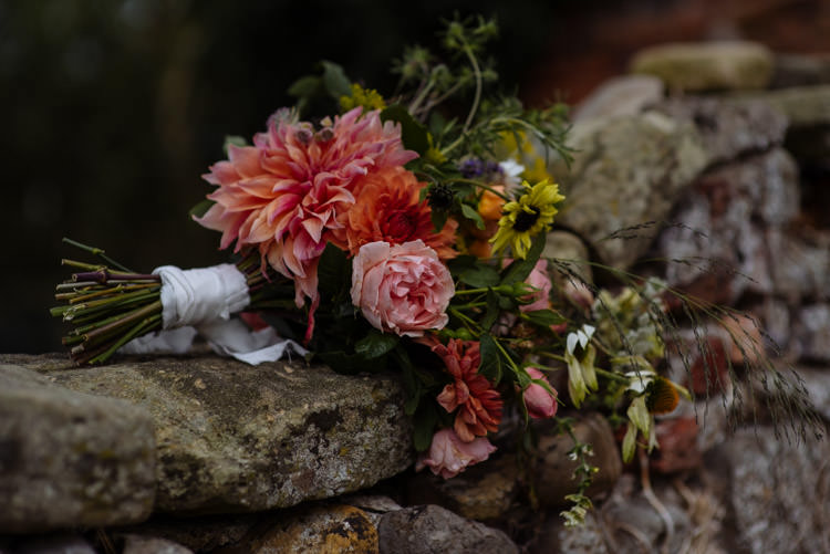 DIY Bride Yellow Pink Wildflower Bouquet Seasonal Alternative Hippy Farm Field Garden Wedding | Homegrown Community Eclectic Rural Yorkshire Wedding https://toastofleeds.co.uk/