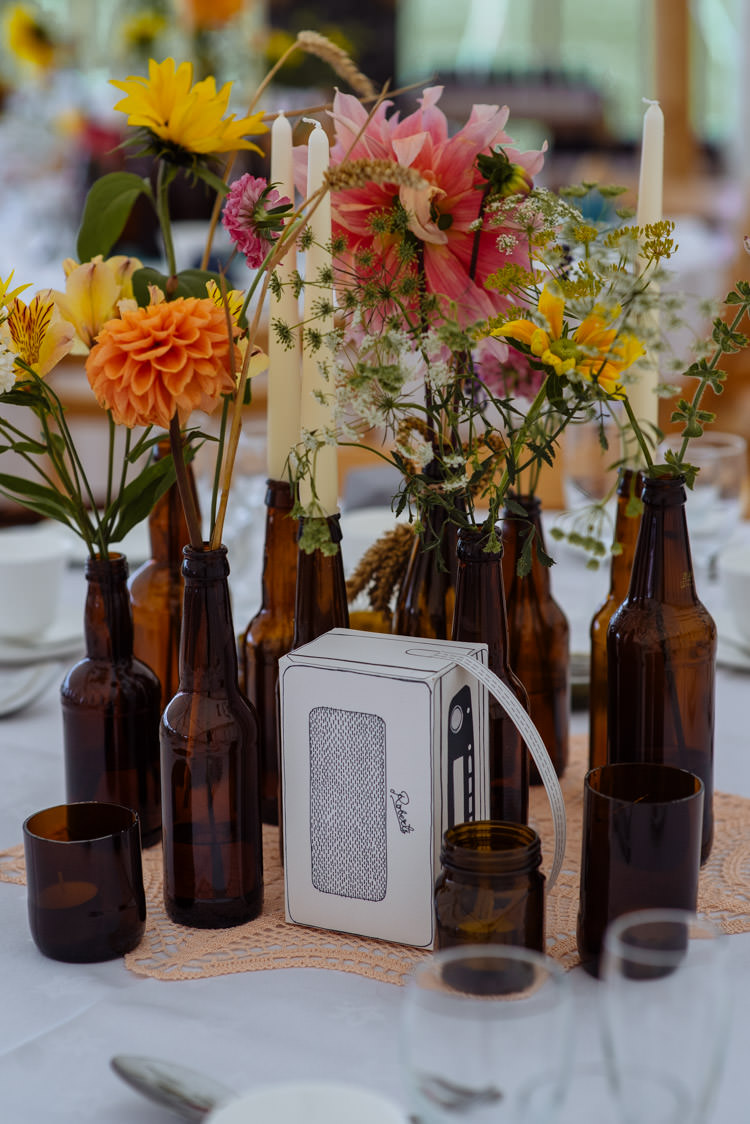 DIY Marquee Tipi Papercraft Beer Bottle Wildflower Decor Alternative Hippy Forest Farm Field Garden Wedding | Homegrown Community Eclectic Rural Yorkshire Wedding https://toastofleeds.co.uk/