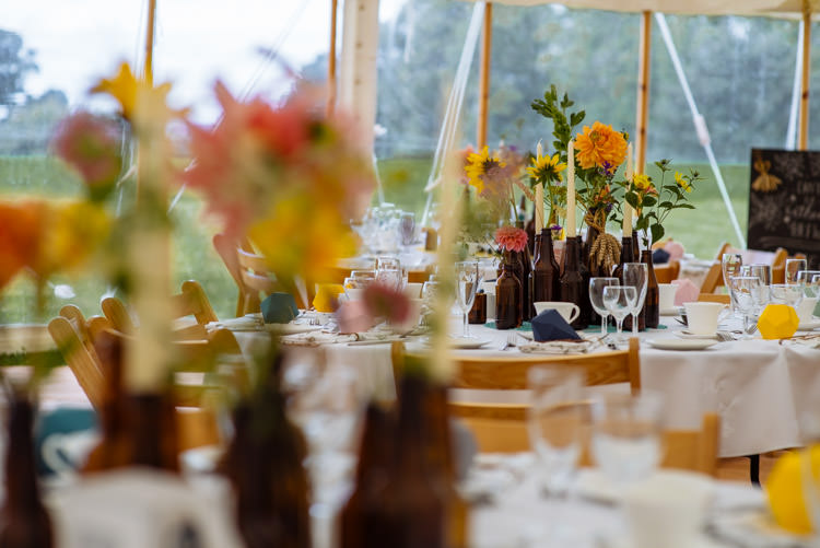 DIY Marquee Tipi Papercraft Beer Bottle Wildflower Decor Alternative Hippy Forest Farm Field Garden Wedding | Homegrown Community Eclectic Rural Yorkshire Wedding https://toastofleeds.co.uk/