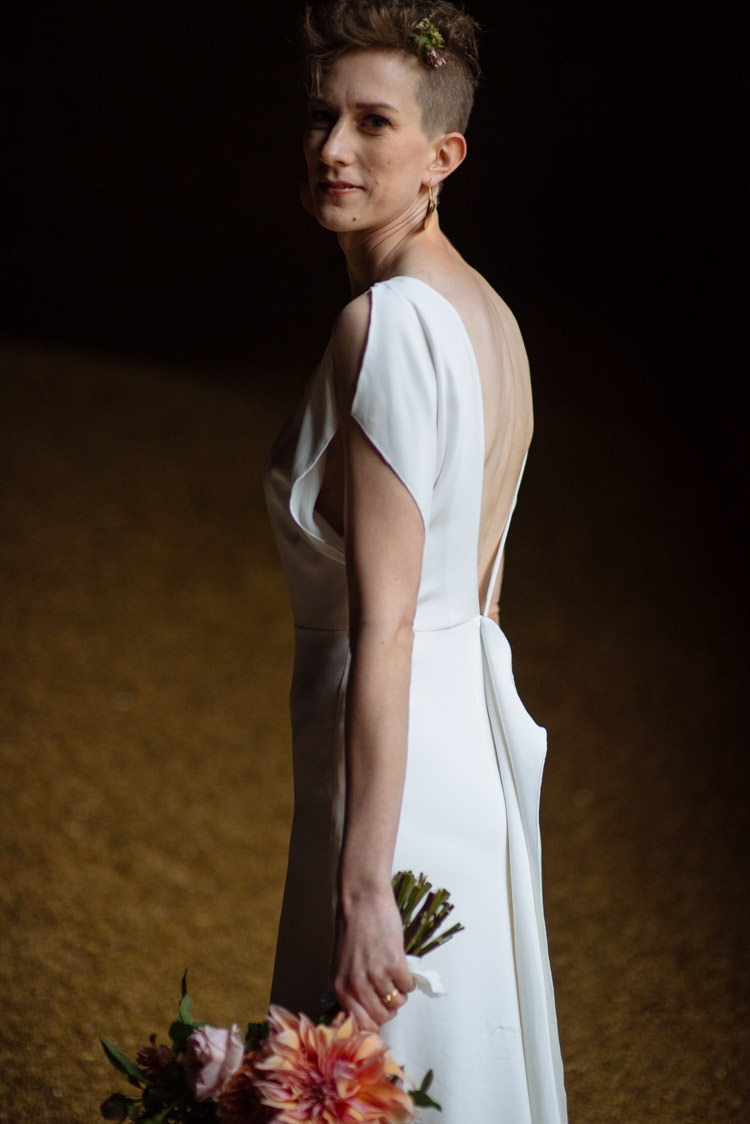 DIY Bride Short Hair Pixie Shaved Dark Natural Photography Alternative Hippy Forest Farm Field Garden Wedding | Homegrown Community Eclectic Rural Yorkshire Wedding https://toastofleeds.co.uk/