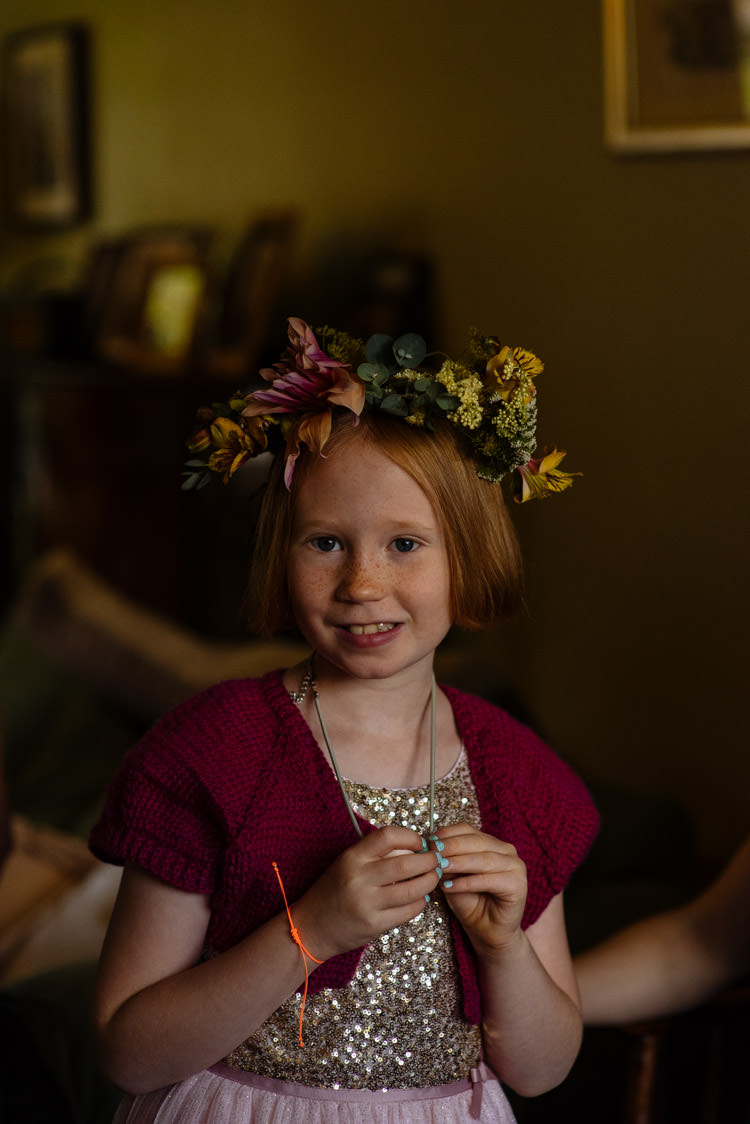 DIY Flower Girl Crown Yellow Seasonal Alternative Hippy Farm Field Garden Wedding | Homegrown Community Eclectic Rural Yorkshire Wedding https://toastofleeds.co.uk/