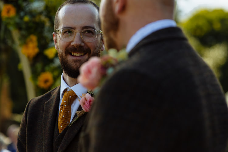 DIY Tweed Suit Groom Orange Tie Alternative Hippy Farm Field Garden Wedding | Homegrown Community Eclectic Rural Yorkshire Wedding https://toastofleeds.co.uk/