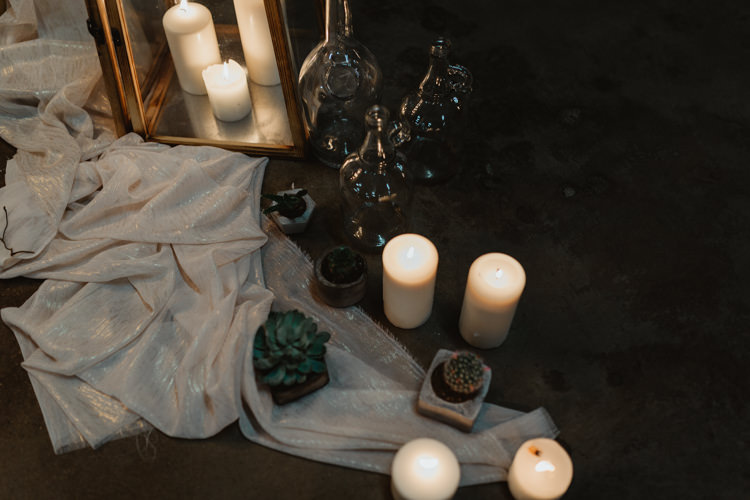 Fabric Candles Decor Industrial Violet Greenery Succulents Edison Lighting Wedding Ideas https://www.steviejayphotography.co.uk/