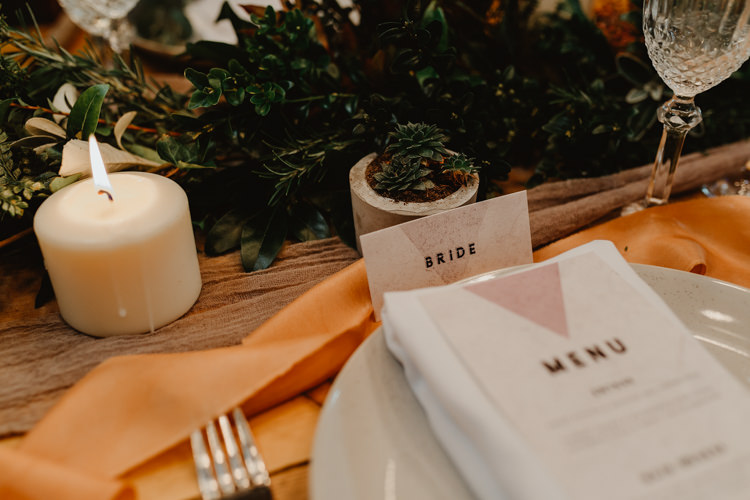 Place Name Card Industrial Violet Greenery Succulents Edison Lighting Wedding Ideas https://www.steviejayphotography.co.uk/