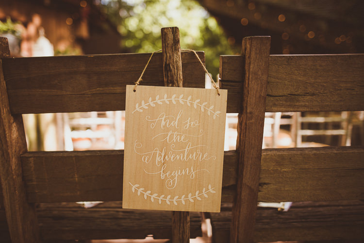 Wooden Calligraphy Sign Adventure Rustic Relaxed Woodsy Alnwick Treehouse Northumberland Wedding http://www.mattpenberthy.com/
