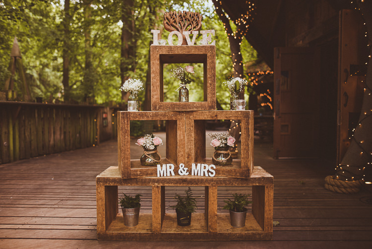 Wooden Boxes Crates Flowers Decor Rustic Relaxed Woodsy Alnwick Treehouse Northumberland Wedding http://www.mattpenberthy.com/