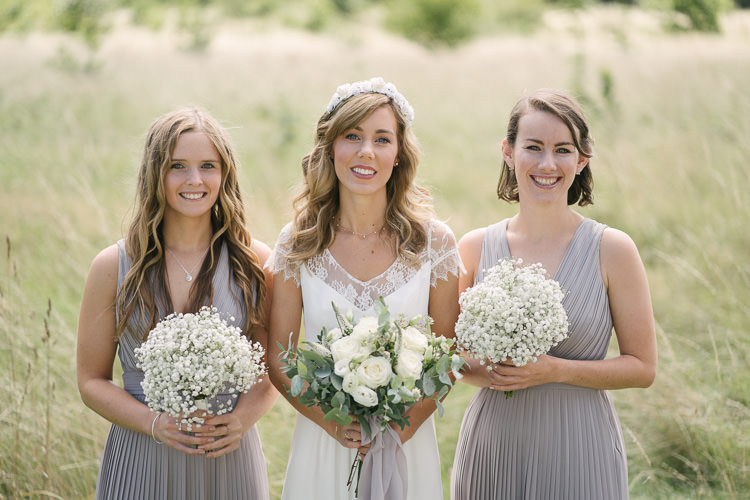 Bride Bridal Bouquet White Flowers Floral Cream Rose Rembo Styling Lace ASOS Grey Bridesmaids Relaxed Bohemian Summer Meadow Wedding https://karibellamy.com/