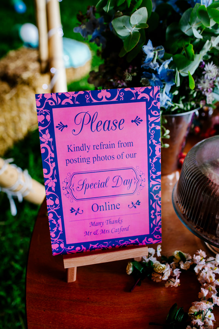 Social Media Sign Unplugged Bright Fun Festival Boho Wedding The Party Field East Sussex http://epiclovestory.co.uk/