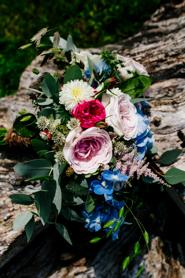 Bouquet Flowers Pink Rose Astilbe Eucalyptus Bright Fun Festival Boho Wedding The Party Field East Sussex http://epiclovestory.co.uk/