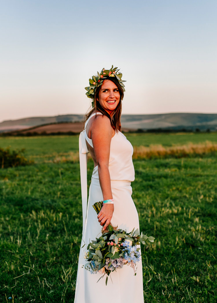 Flower Crown Laure de Sagazan Dress Gown Bride Bridal Bright Fun Festival Boho Wedding The Party Field East Sussex http://epiclovestory.co.uk/