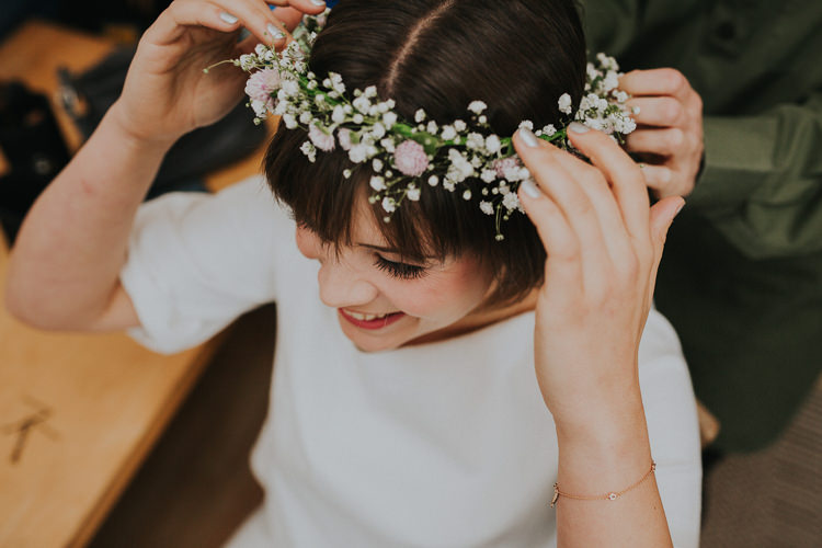 Bride Bridal Gypsophila Flower Crown Bouquet Greenery Chilled Out Individual Simple City Wedding Stoke Newington Town Hall London The Tab Centre http://www.kategrayphotography.com/