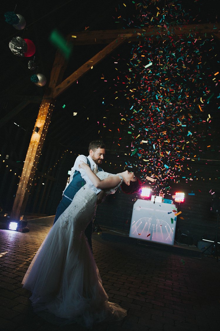 Bride Bridal Maggie Sottero Ivory over Gold V Neck Lace Groom Blue Suit Three Piece Waistcoat Bespoke Confetti Cannon First Dance Colourful Informal Wedding Victorian Fairground Games Elmley Nature Reserve Kent http://www.juliaandyou.com/