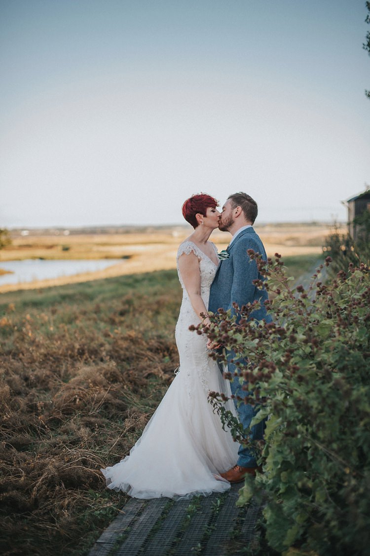 Bride Bridal Maggie Sottero Ivory over Gold V Neck Lace Groom Blue Suit Three Piece Waistcoat Bespoke Colourful Informal Wedding Victorian Fairground Games Elmley Nature Reserve Kent http://www.juliaandyou.com/