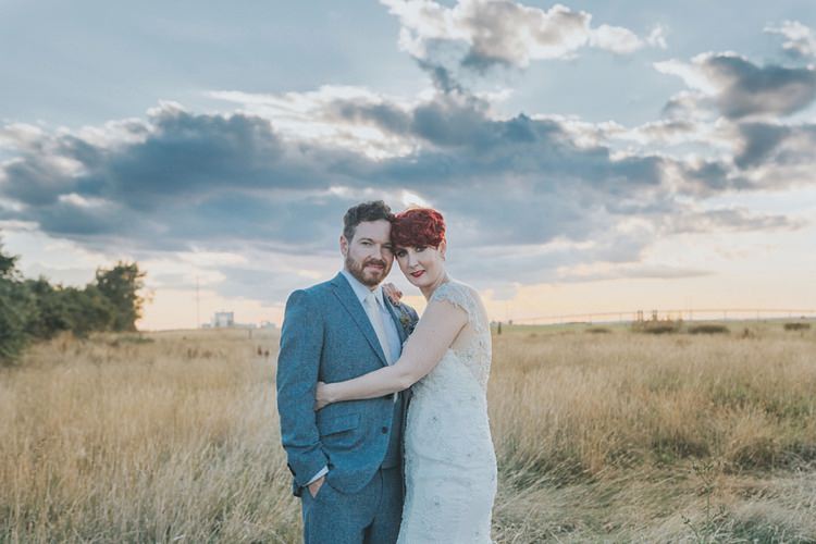 Bride Bridal Maggie Sottero Ivory over Gold V Neck Lace Groom Blue Suit Three Piece Waistcoat Bespoke Colourful Informal Wedding Victorian Fairground Games Elmley Nature Reserve Kent http://www.juliaandyou.com/