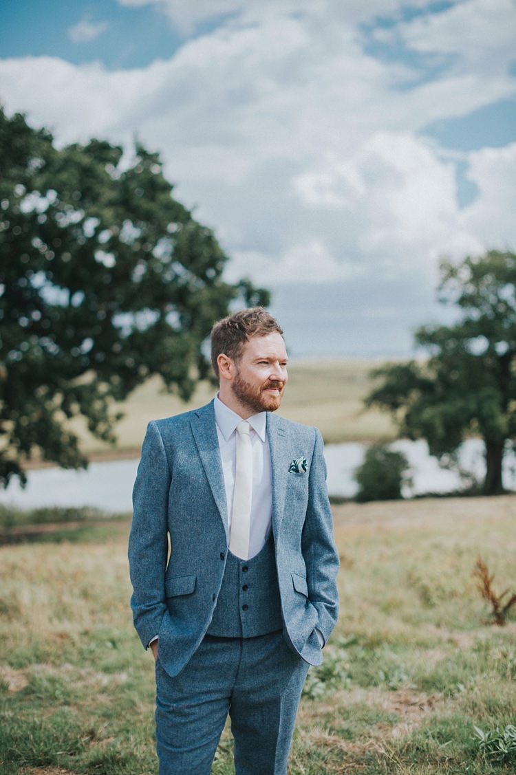 Groom Style Bespoke Blue Three Piece Waistcoat Colourful Informal Wedding Victorian Fairground Games Elmley Nature Reserve Kent http://www.juliaandyou.com/