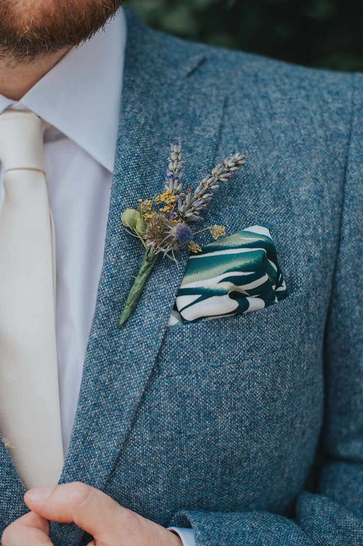 Groom Buttonhole Lavender Thistle Colourful Informal Wedding Victorian Fairground Games Elmley Nature Reserve Kent http://www.juliaandyou.com/