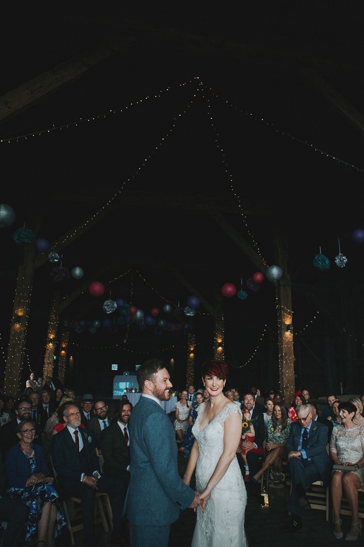 Bride Bridal Maggie Sottero Ivory over Gold V Neck Lace Groom Blue Suit Three Piece Waistcoat Bespoke Colourful Informal Wedding Victorian Fairground Games Elmley Nature Reserve Kent http://www.juliaandyou.com/