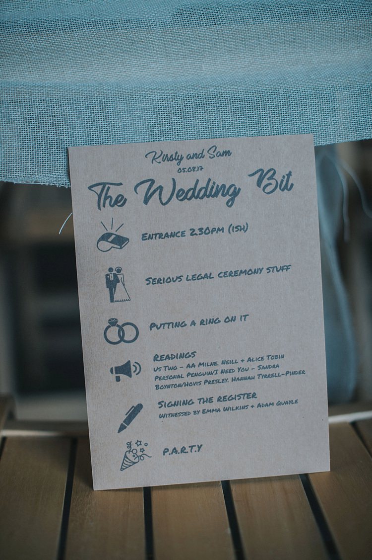 Order of the Day Stationery Colourful Informal Wedding Victorian Fairground Games Elmley Nature Reserve Kent http://www.juliaandyou.com/