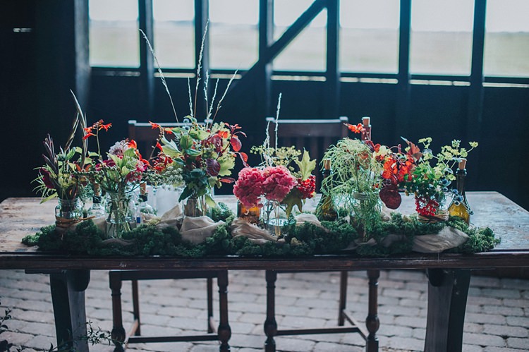 Register Table Jars Berries Flowers Greenery Moss Colourful Informal Wedding Victorian Fairground Games Elmley Nature Reserve Kent http://www.juliaandyou.com/