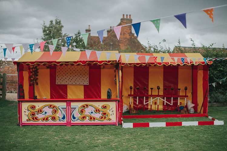 Fairground Game Attraction Coconut Shy Colourful Informal Wedding Victorian Fairground Games Elmley Nature Reserve Kent http://www.juliaandyou.com/