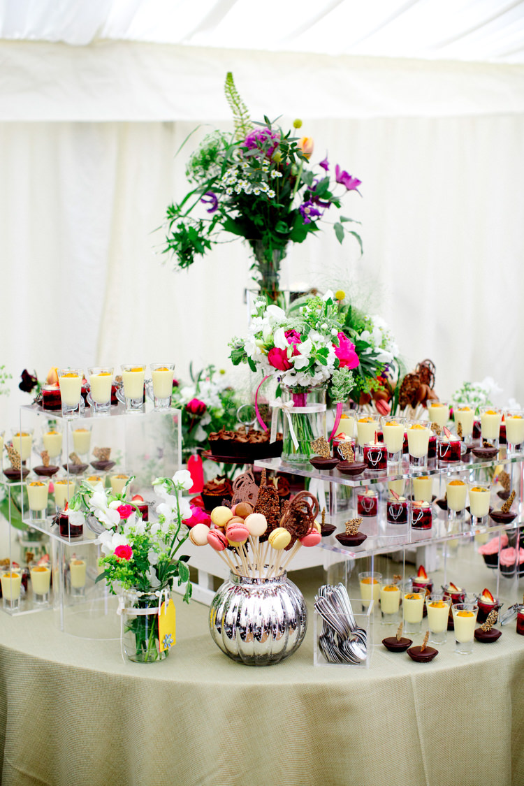 Dessert Table Treats Pudding Macarons Flowers Modern Simple Colourful Garden Wedding http://www.helencawte.com/