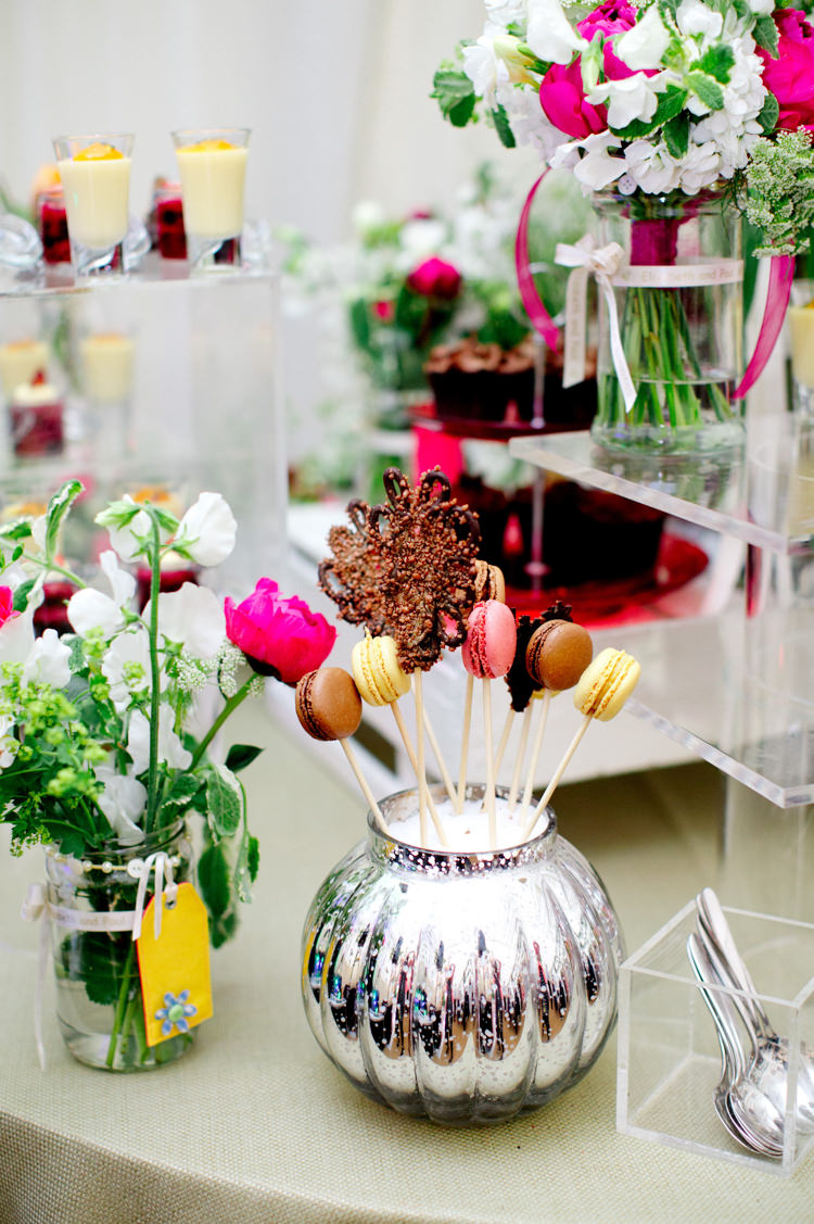 Dessert Table Treats Pudding Macarons Flowers Modern Simple Colourful Garden Wedding http://www.helencawte.com/
