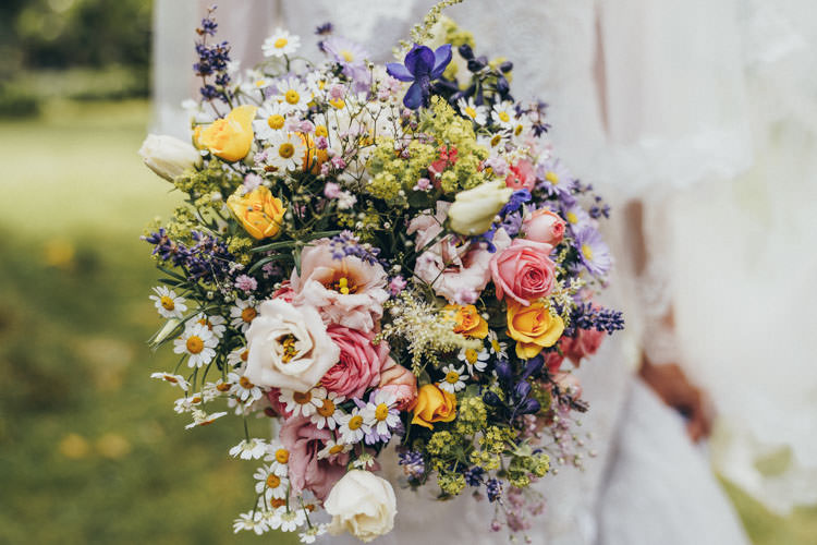 Wild Flowers Bouquet Bride Bridal Daisy Rose Lavender Colourful Outdoor Tipi Wedding Tekels Park Surrey https://grahamnixon.com/