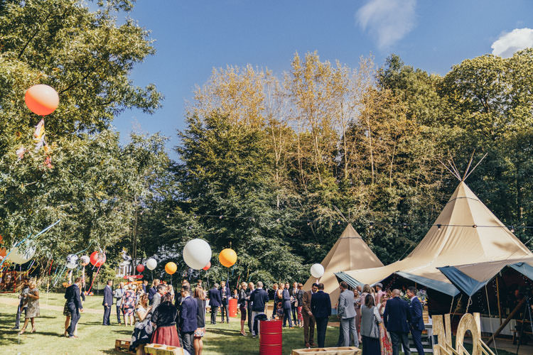 Balloons Ribbons Decoration Gardens Colourful Outdoor Tipi Wedding Tekels Park Surrey https://grahamnixon.com/