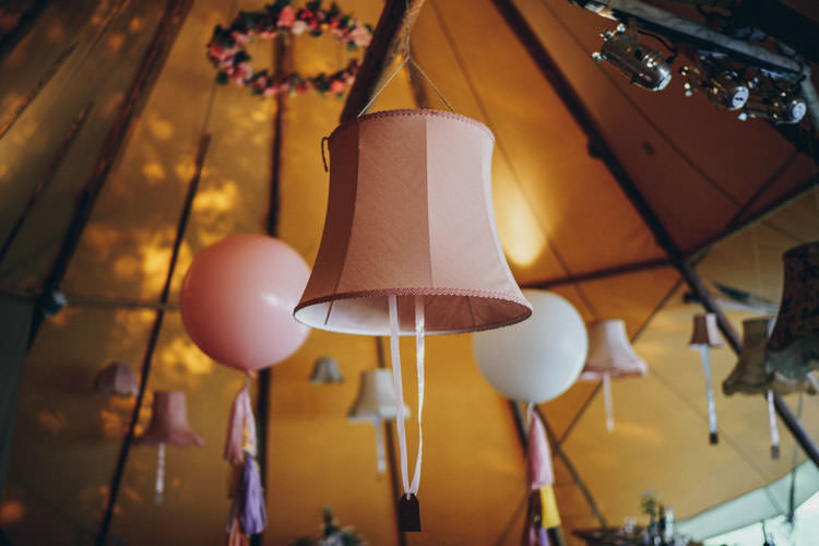 Hanging Suspended Lampshades Decorations Balloons Colourful Outdoor Tipi Wedding Tekels Park Surrey https://grahamnixon.com/