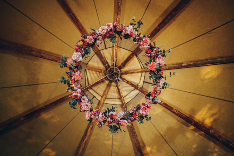 Rose Flowers Suspended Hoop Decoration Hanging Pink Colourful Outdoor Tipi Wedding Tekels Park Surrey https://grahamnixon.com/
